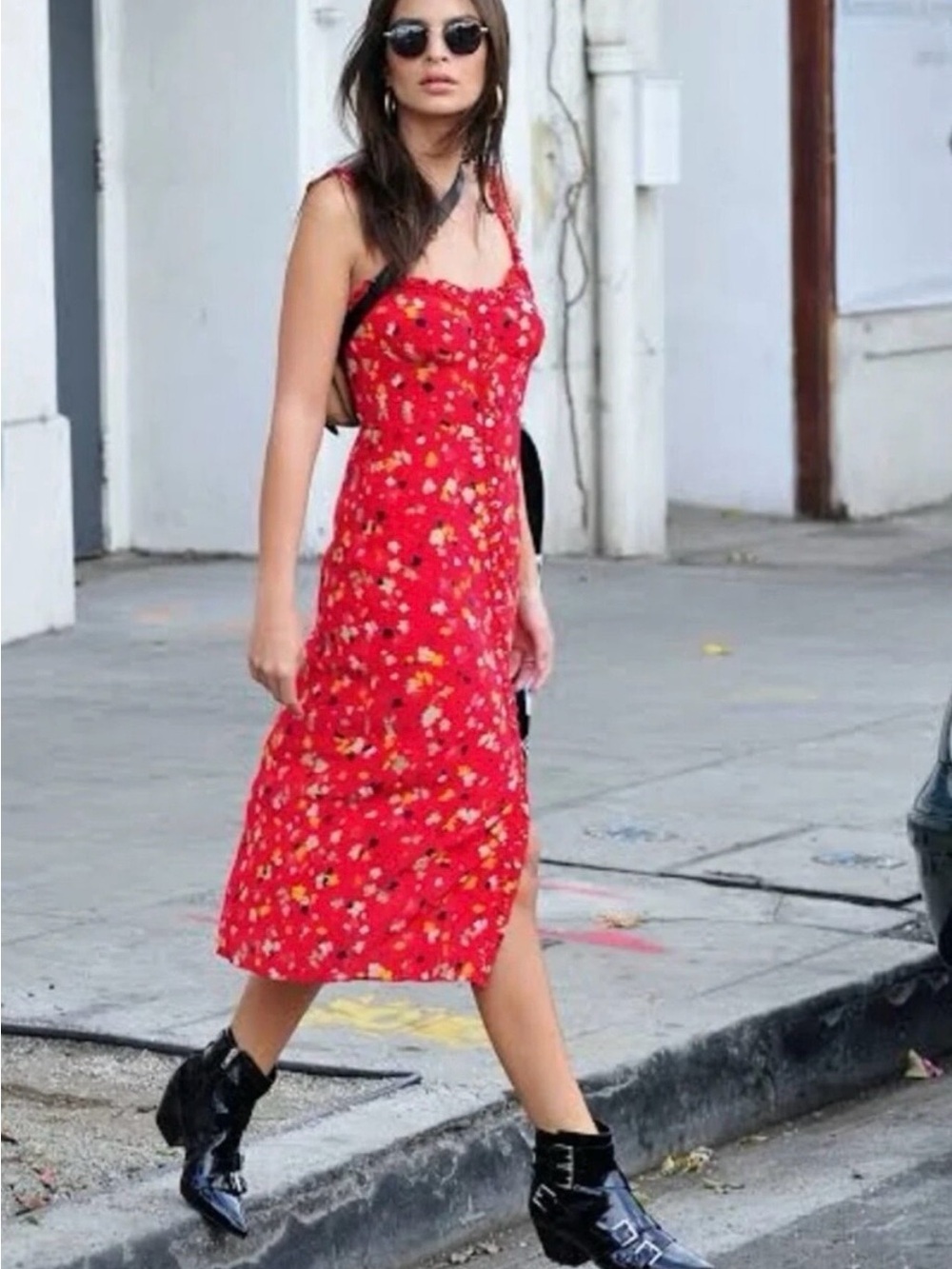 Realisation Par Juliet Red Floral Midi Dress